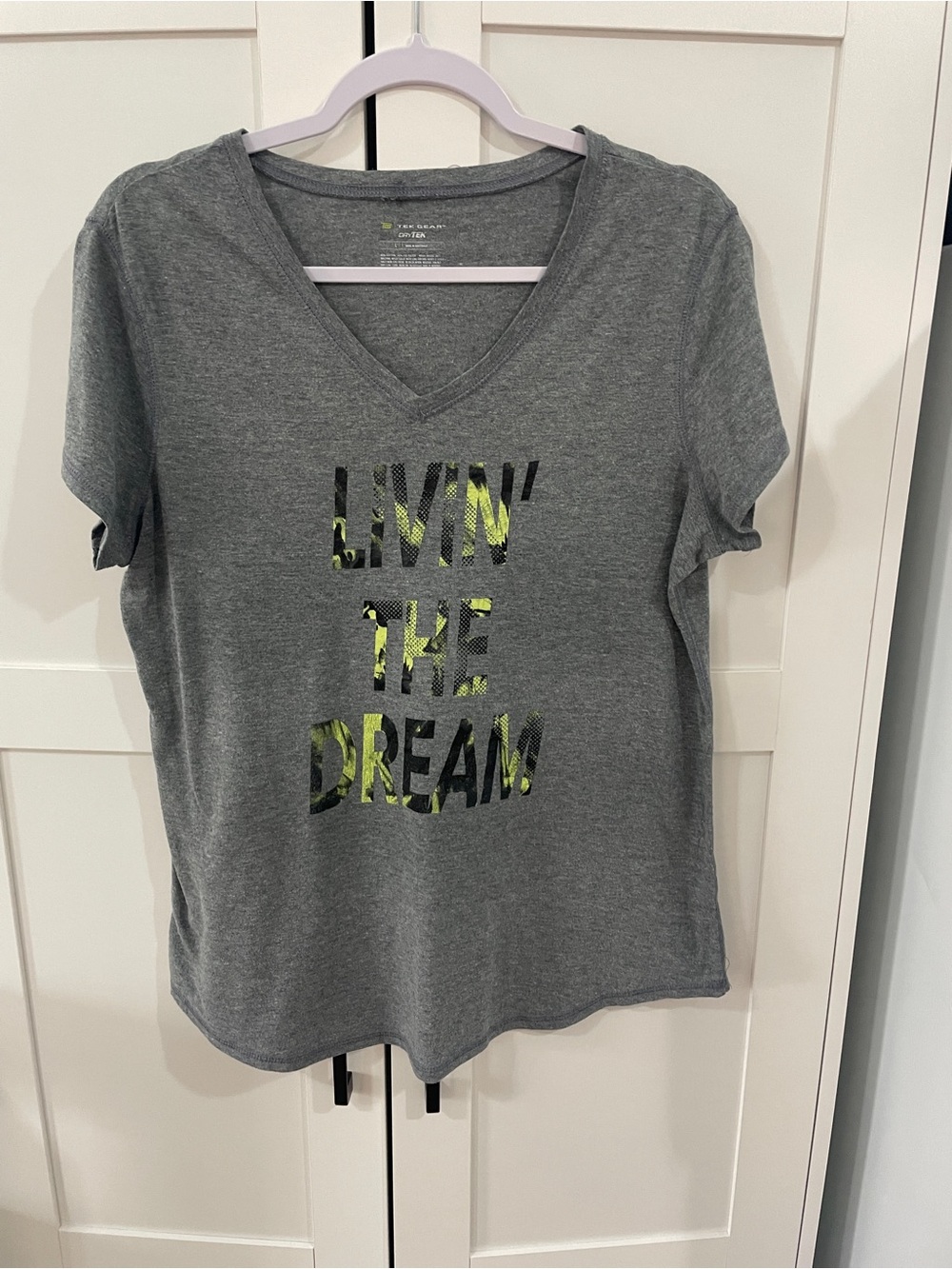 tek gear Gray V-Neck Graphic Tee with Neon Green Accents